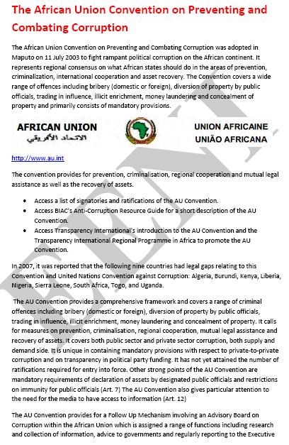 Corso Master: Unione Africana Corruzione
