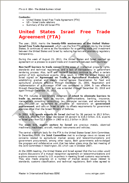 Accordo di libero scambio (ALS) Stati Uniti-Israele